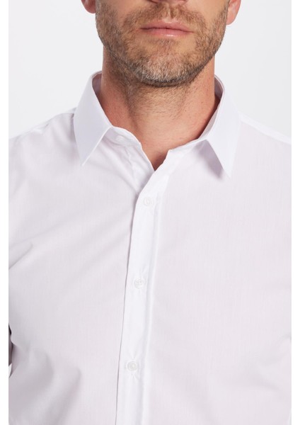 Erkek Slim Fit Dar Kesim Pamuklu Terry Cotton Kumaş Kolay Ütü Beyaz Gömlek fiyatları