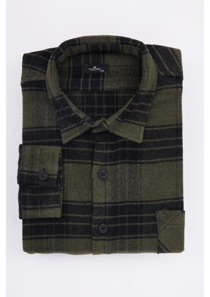 Erkek Big Size Büyük Beden Uzun Kollu Cepli Kareli Kışlık Oduncu Gömlek