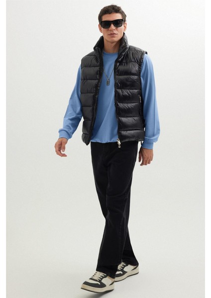 Erkek Relax Fit Rahat Kesim %100 Pamuk 2 İplik Bisiklet Yaka Mavi Sweatshirt fırsatları