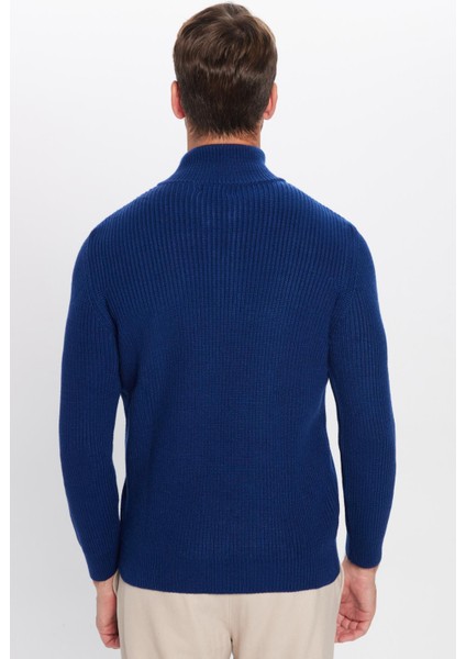 Erkek Slim Fit Dar Kesim Fermuarlı Lacivert Dik Yaka Triko Kazak indirimleri