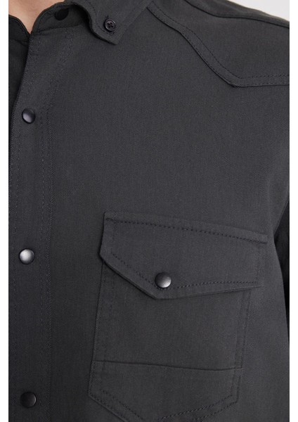 Erkek Regular Fit Rahat Kesim Çift Cepli Spor Yaka Denim Haki Gömlek modelleri