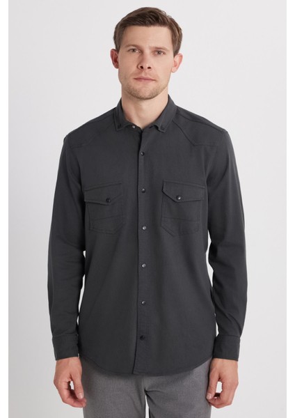 Erkek Regular Fit Rahat Kesim Çift Cepli Spor Yaka Denim Haki Gömlek fırsatları