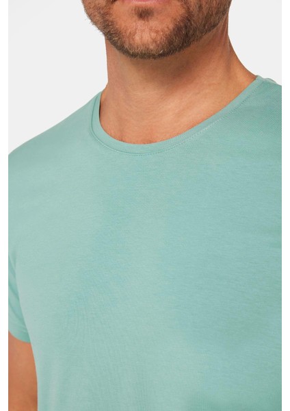 Erkek Slim Fit Dar Kesim Pamuklu Yumuşak Doku Likralı Esnek Kumaş Basic Yeşil Bisiklet Yaka Tişört fırsatları