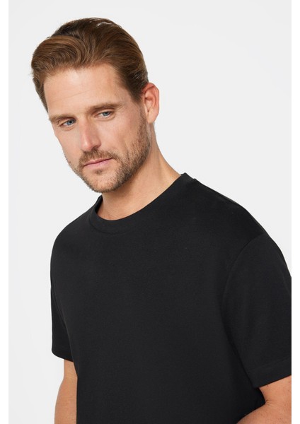 Relax Fit Rahat Kesim %100 Pamuk Yumuşak Dokulu Basic Bisiklet Yaka Siyah Tişört fiyatları