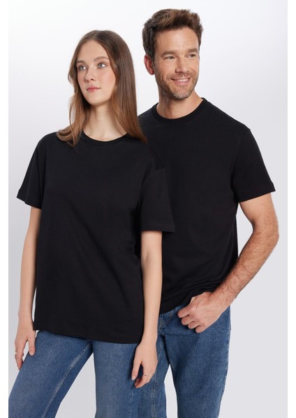Relax Fit Rahat Kesim %100 Pamuk Yumuşak Dokulu Basic Bisiklet Yaka Siyah Tişört modelleri