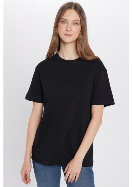 Relax Fit Rahat Kesim %100 Pamuk Yumuşak Dokulu Basic Bisiklet Yaka Siyah Tişört fırsatları