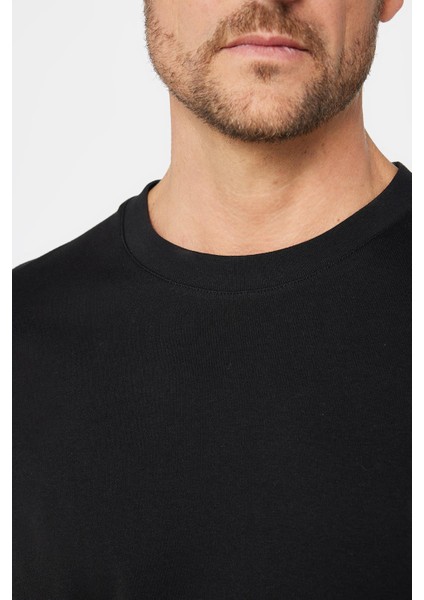 Relax Fit Rahat Kesim %100 Pamuk Yumuşak Dokulu Basic Bisiklet Yaka Siyah Tişört indirimleri