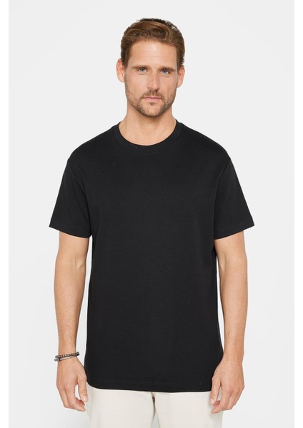 Relax Fit Rahat Kesim %100 Pamuk Yumuşak Dokulu Basic Bisiklet Yaka Siyah Tişört