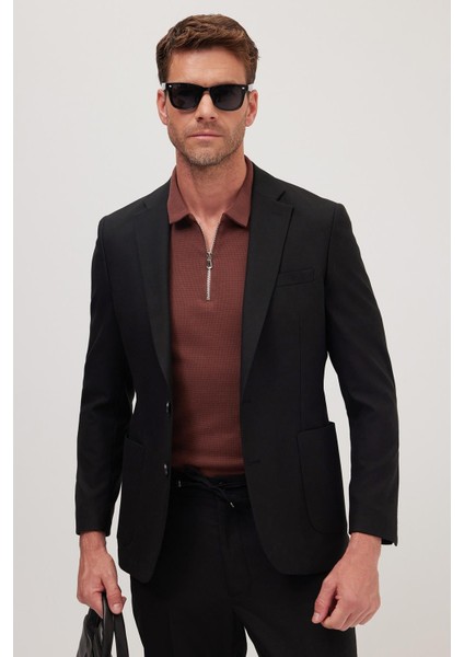 Erkek Slim Fit Mono Yaka Likralı Esnek Kumaş Siyah Takım Elbise fiyatları