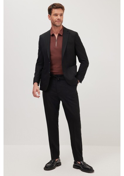 Erkek Slim Fit Mono Yaka Likralı Esnek Kumaş Siyah Takım Elbise indirimleri