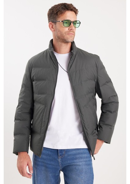 Erkek Regular Fit Normal Kesim Kaz Tüyü Çift Cepli Fermuarlı Haki Mont fırsatları