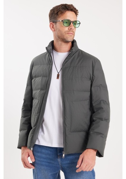 Erkek Regular Fit Normal Kesim Kaz Tüyü Çift Cepli Fermuarlı Haki Mont indirimleri