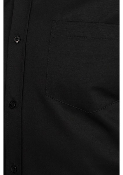 Klasik Fit Uzun Kollu Pamuklu Düz Erkek Siyah Gömlek