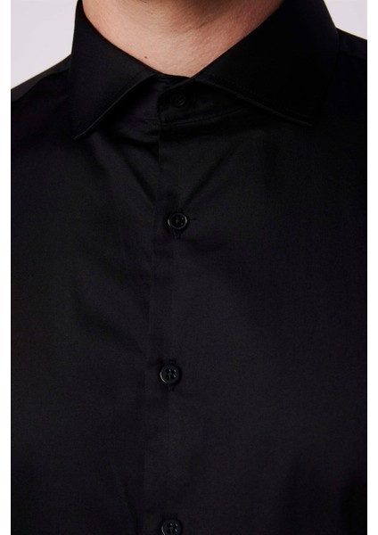 Slim Fit Uzun Kollu Koton Saten Premium Seri Erkek Siyah Gömlek fırsatları