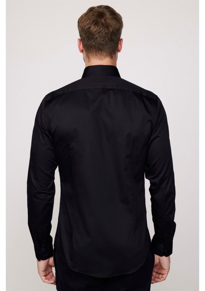 Slim Fit Uzun Kollu Koton Saten Premium Seri Erkek Siyah Gömlek indirimleri
