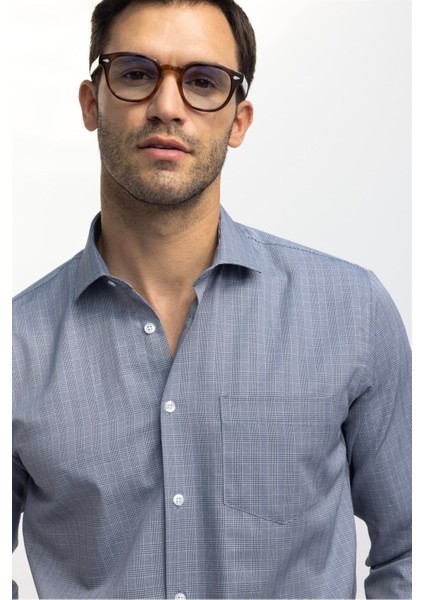 Klasik Fit Uzun Kollu Ince Çizgili Pamuklu Kravatlık Yaka Erkek Gri Gömlek