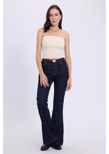 Kadın Slim Fit Dar Kesim Pamuklu Straplez Bej Bluz fırsatları