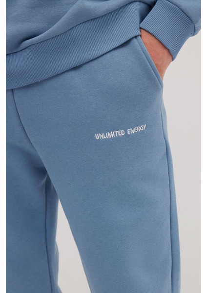 Erkek Relax Fit Pamuklu 3 İplik Yumuşak Dokulu İçi Polarlı Bisiklet Yaka Mavi Eşofman Takımı fiyatları