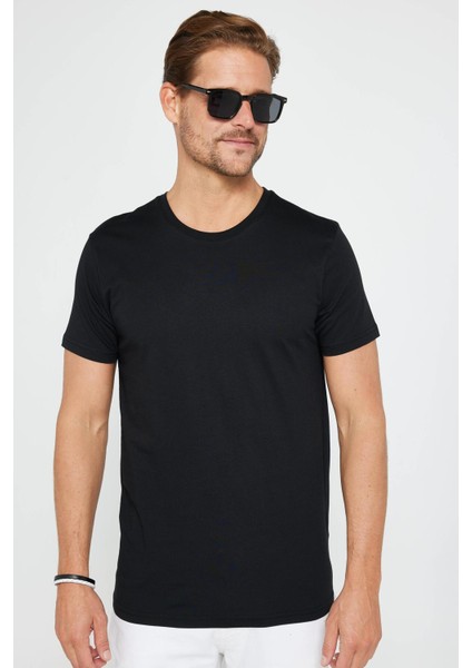 Unisex 3'lü Paket Siyah-Beyaz-Taş Rengi Slim Fit Dar Kesim %100 Pamuk Bisiklet Yaka Tişört fırsatları