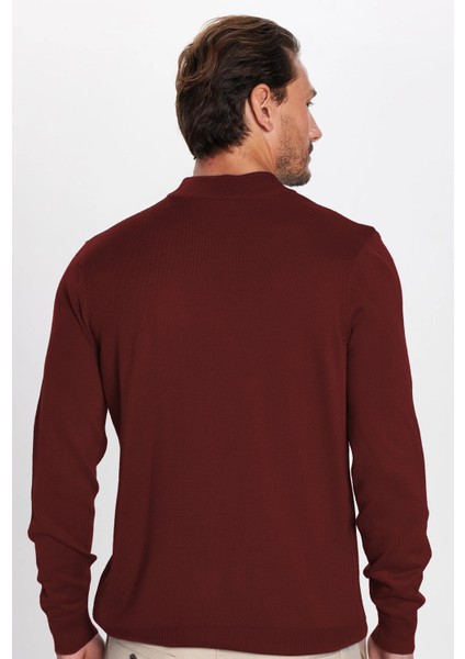 Erkek Slim Fit Dar Kesim Yarım Balıkçı Yaka Düz Bordo Triko Kazak indirimleri