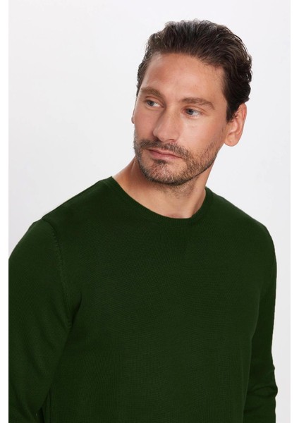 Erkek Standart Fit Normal Kesim Bisiklet Yaka Yeşil Triko Kazak fiyatları