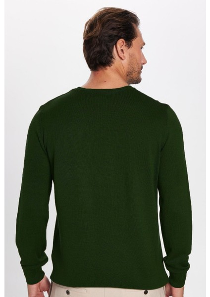 Erkek Standart Fit Normal Kesim Bisiklet Yaka Yeşil Triko Kazak indirimleri