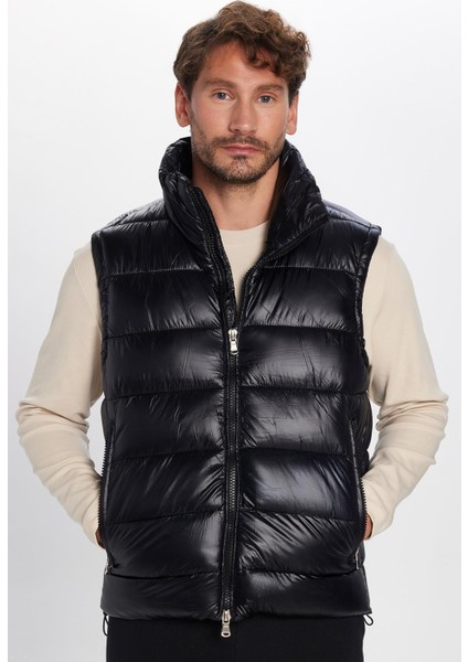 Erkek Standart Fit Dik Yaka Cepli Fermuarlı Siyah Şişme Yelek modelleri