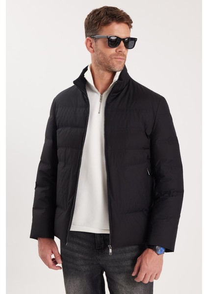 Erkek Regular Fit Normal Kesim Kaz Tüyü Çift Cepli Fermuarlı Siyah Mont fırsatları