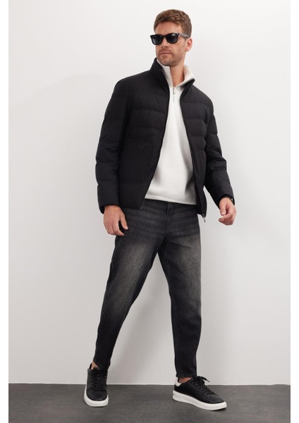 Erkek Regular Fit Normal Kesim Kaz Tüyü Çift Cepli Fermuarlı Siyah Mont indirimleri