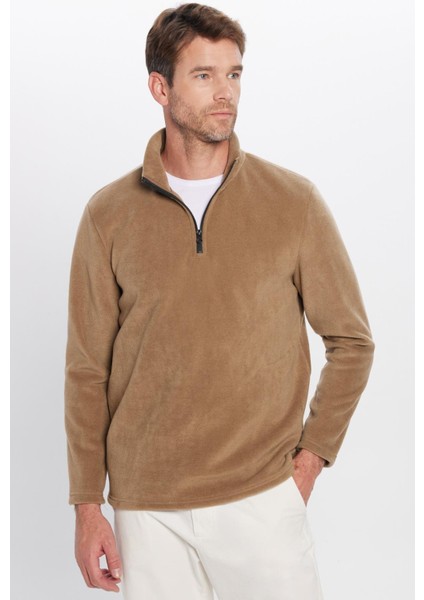 Unisex Standart Fit Anti-pilling Tüylenme Yapmayan Soğuk Geçirmez Haki Bato Yaka Polar Sweatshirt fiyatları