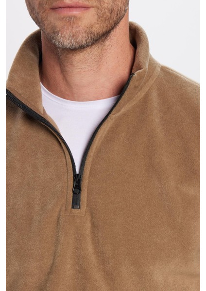 Unisex Standart Fit Anti-pilling Tüylenme Yapmayan Soğuk Geçirmez Haki Bato Yaka Polar Sweatshirt modelleri