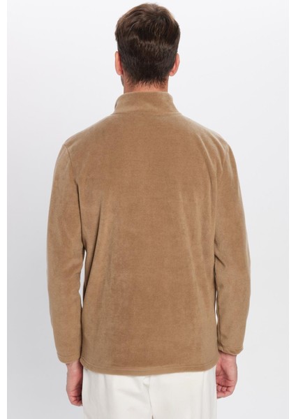 Unisex Standart Fit Anti-pilling Tüylenme Yapmayan Soğuk Geçirmez Haki Bato Yaka Polar Sweatshirt indirimleri