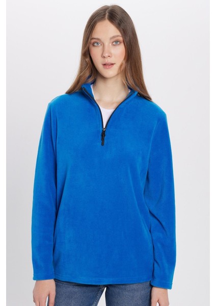 Unisex Standart Fit Anti-pilling Tüylenme Yapmayan Soğuk Geçirmez Sax Mavi Dik Yaka Polar Sweatshirt fırsatları