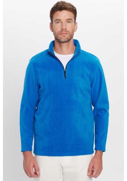 Unisex Standart Fit Anti-pilling Tüylenme Yapmayan Soğuk Geçirmez Sax Mavi Dik Yaka Polar Sweatshirt indirimleri