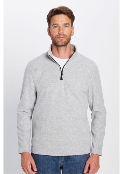 Unisex Standart Fit Anti-pilling Tüylenme Yapmayan Soğuk Geçirmez Gri Dik Bato Yaka Polar Sweatshirt fiyatları