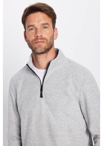 Unisex Standart Fit Anti-pilling Tüylenme Yapmayan Soğuk Geçirmez Gri Dik Bato Yaka Polar Sweatshirt modelleri