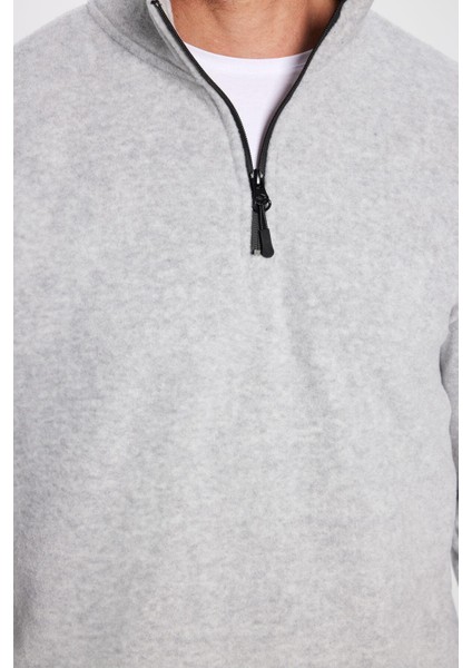 Unisex Standart Fit Anti-pilling Tüylenme Yapmayan Soğuk Geçirmez Gri Dik Bato Yaka Polar Sweatshirt fırsatları