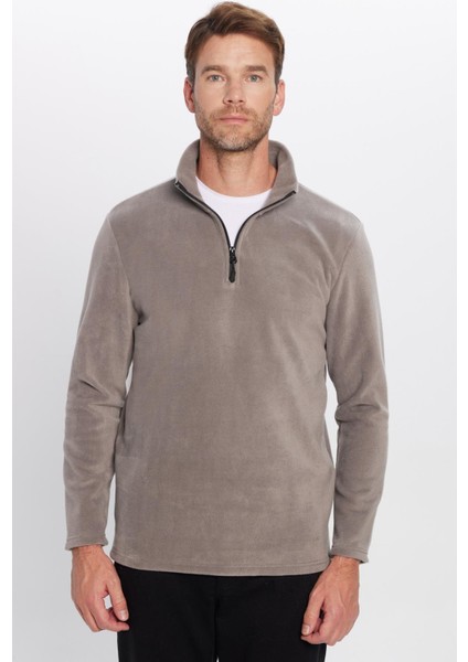 Unisex Standart Fit Anti-pilling Tüylenme Yapmayan Soğuk Geçirmez Gri Bato Yaka Polar Sweatshirt