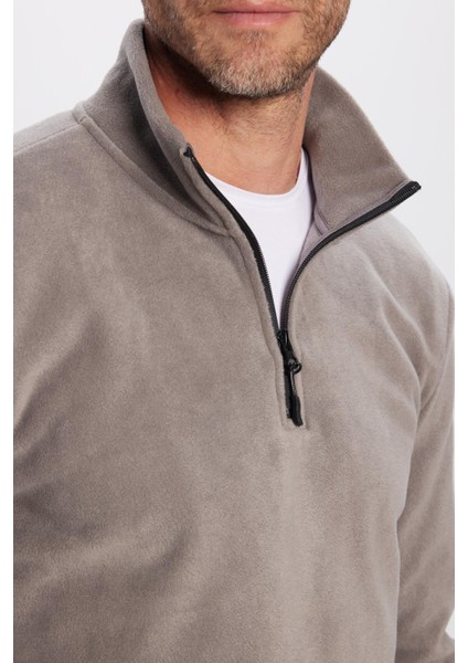 Unisex Standart Fit Anti-pilling Tüylenme Yapmayan Soğuk Geçirmez Gri Bato Yaka Polar Sweatshirt modelleri