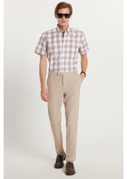 Erkek Slim Fit Dar Kesim Chino Yandan Cepli Pamuklu Taş Pantolon