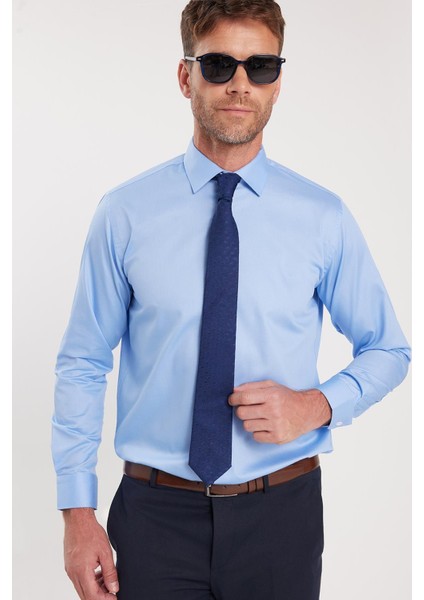 Erkek Regular Fit Açık Mavi Non-Iron Pamuklu Doğa Dostu Ekoteks Belgeli Ütü Gerektirmez Gömlek fırsatları