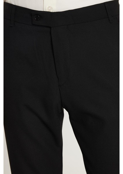Erkek Slim Fit Dar Kesim Chino Yandan Cepli Pamuklu Siyah Pantolon
