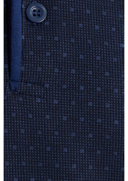 Erkek Regular Fit Pamuklu Düğmeli Yaka Beli Lastikli Desenli İndigo Pijama Takımı