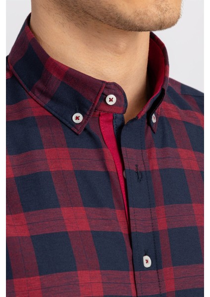 Slim Fit Uzun Kollu Düğmeli Yaka Kareli Pamuklu Kolay Ütü Erkek Gömlek modelleri