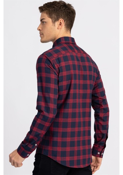 Slim Fit Uzun Kollu Düğmeli Yaka Kareli Pamuklu Kolay Ütü Erkek Gömlek fırsatları