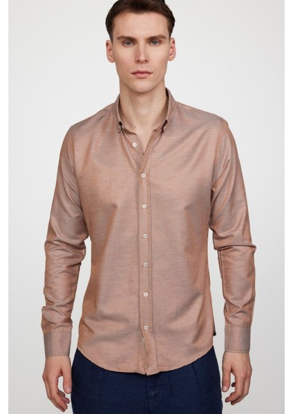 Slim Fit Uzun Kollu Düğmeli Yaka Pamuklu Kolay Ütü Düz Erkek Gömlek