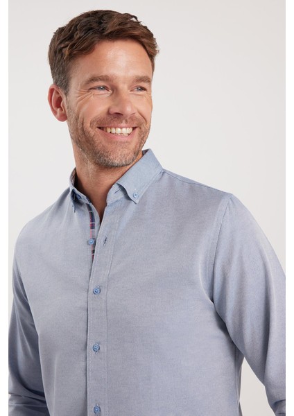 Slim Fit Açık Mavi Erkek Gömlek Klasik Stil Uzun Kol Çizgili Tasarım fiyatları