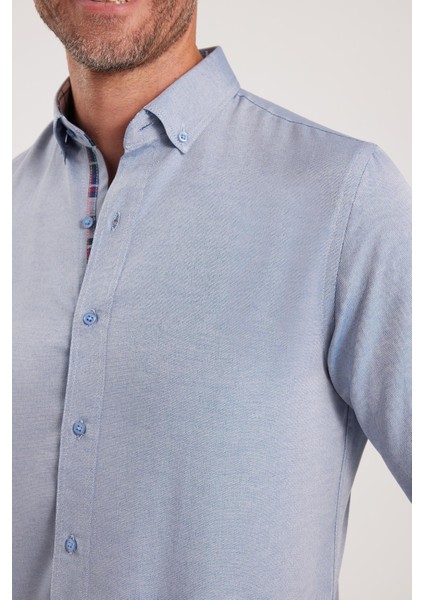 Slim Fit Açık Mavi Erkek Gömlek Klasik Stil Uzun Kol Çizgili Tasarım modelleri