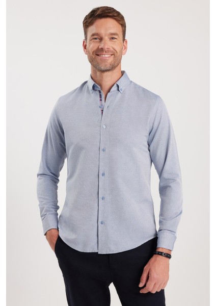 Slim Fit Açık Mavi Erkek Gömlek Klasik Stil Uzun Kol Çizgili Tasarım fırsatları