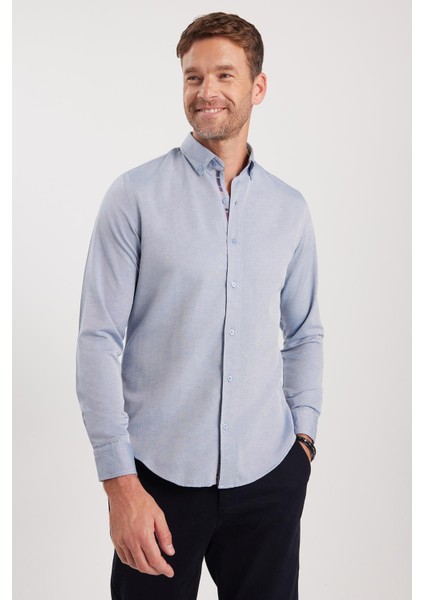 Slim Fit Açık Mavi Erkek Gömlek Klasik Stil Uzun Kol Çizgili Tasarım indirimleri